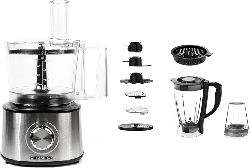 MediaTech Food Processor, 1200W , 2.1L , 2 Speeds , Multifunctional , Black x Silver, MT-FP999