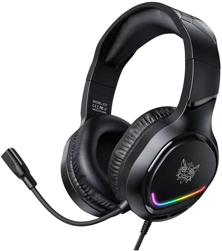 Onikuma Wired Gaming Headset, Surround Sound, RGB Lighting, Noise-Canceling Microphone, Black, X31