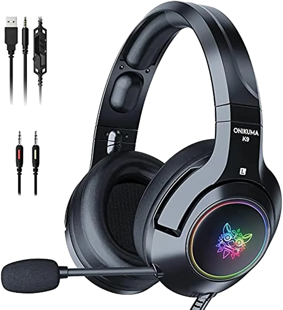 سماعة رأس سلكية للألعاب اونيكوما، صوت استريو، اضاءة rgb، مايكروفون خافض للضوضاء، أسود، X9