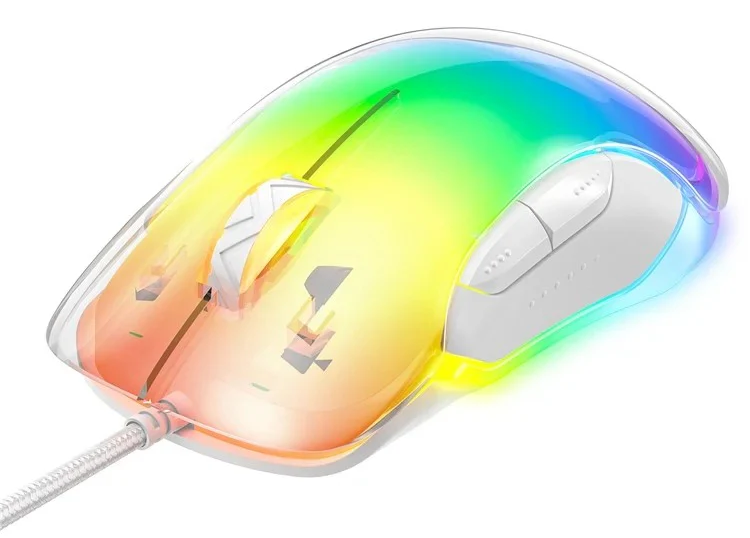 Onikuma Wired Gaming Mouse, 12800 DPI, RGB Backlit, Translucent White, CW925