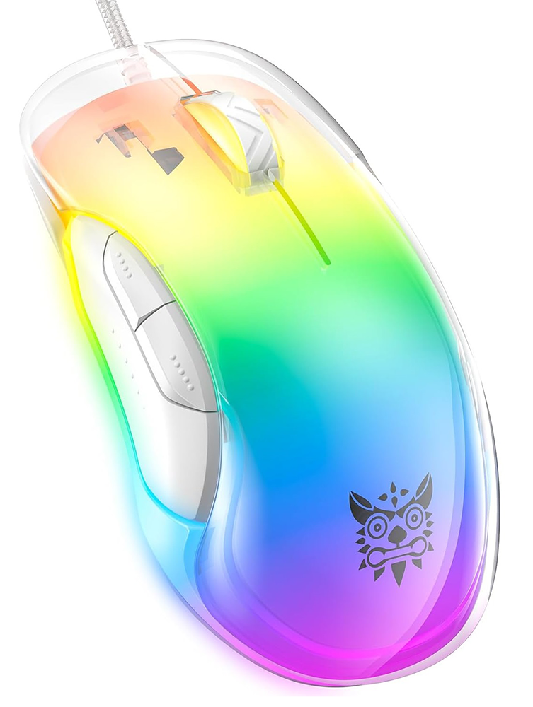 Onikuma Wired Gaming Mouse, 12800 DPI, RGB Backlit, Translucent White, CW925