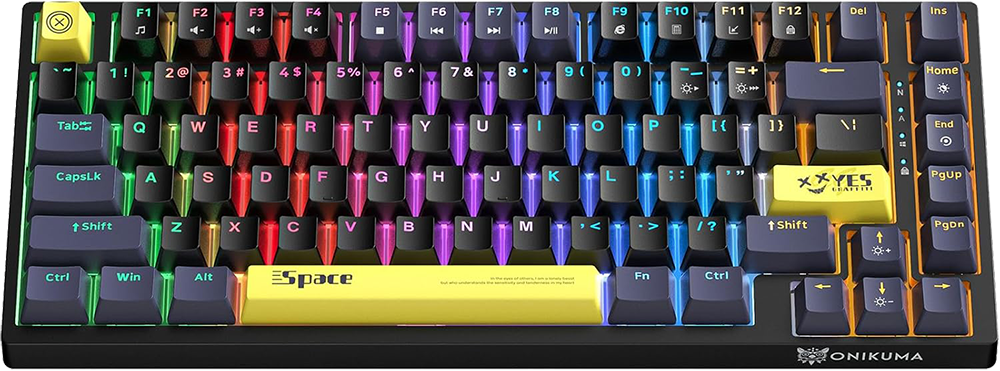 Onikuma Mechanical Gaming Keyboard, 82 Keys, Blue Switches with RGB Backlighting, Black, G52