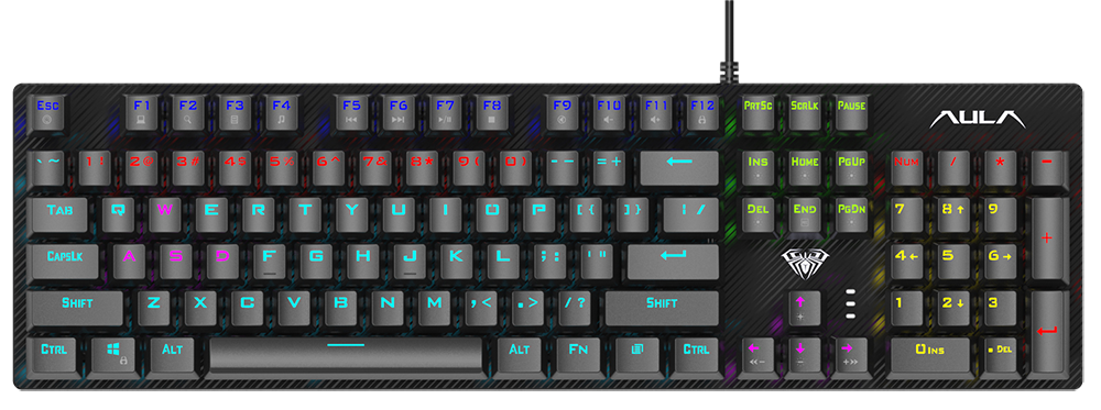 Aula Gaming Mechanical Keyboard with Blue Switches, RGB Lighting, USB Wired, Full Size, Black, S2022