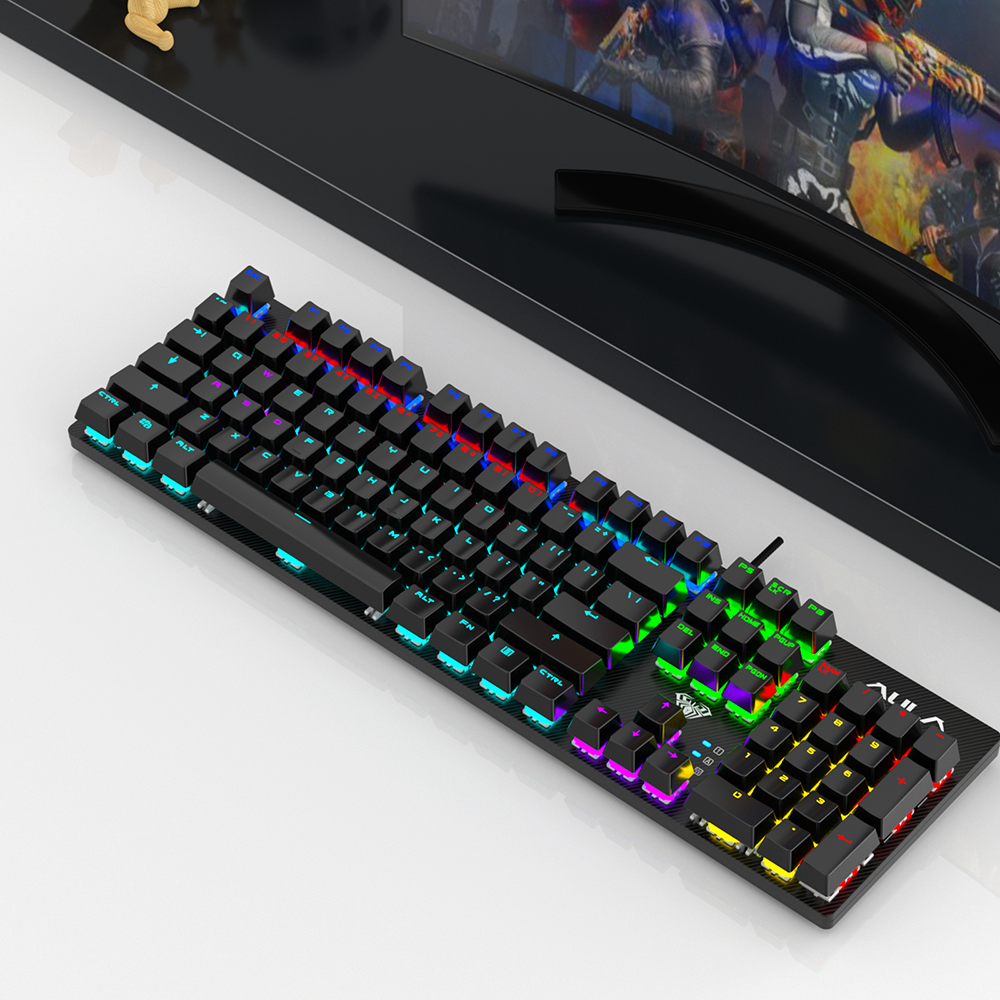 Aula Gaming Mechanical Keyboard with Blue Switches, RGB Lighting, USB Wired, Full Size, Black, S2022