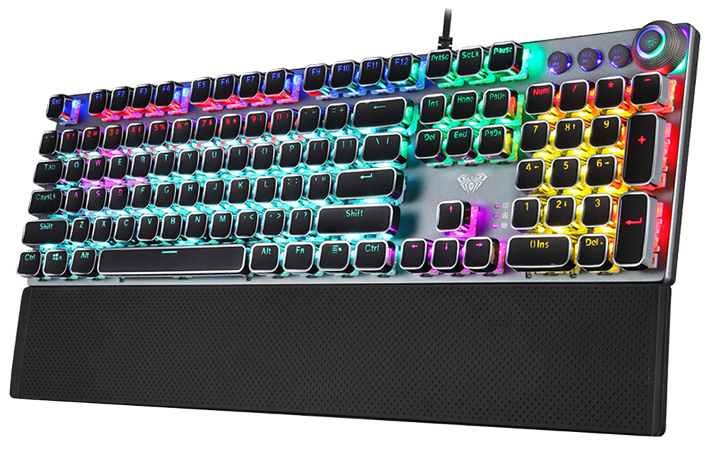 Aula Gaming Mechanical Keyboard, Green Switches, RGB Lighting, Fully Programmable, Black, F2088