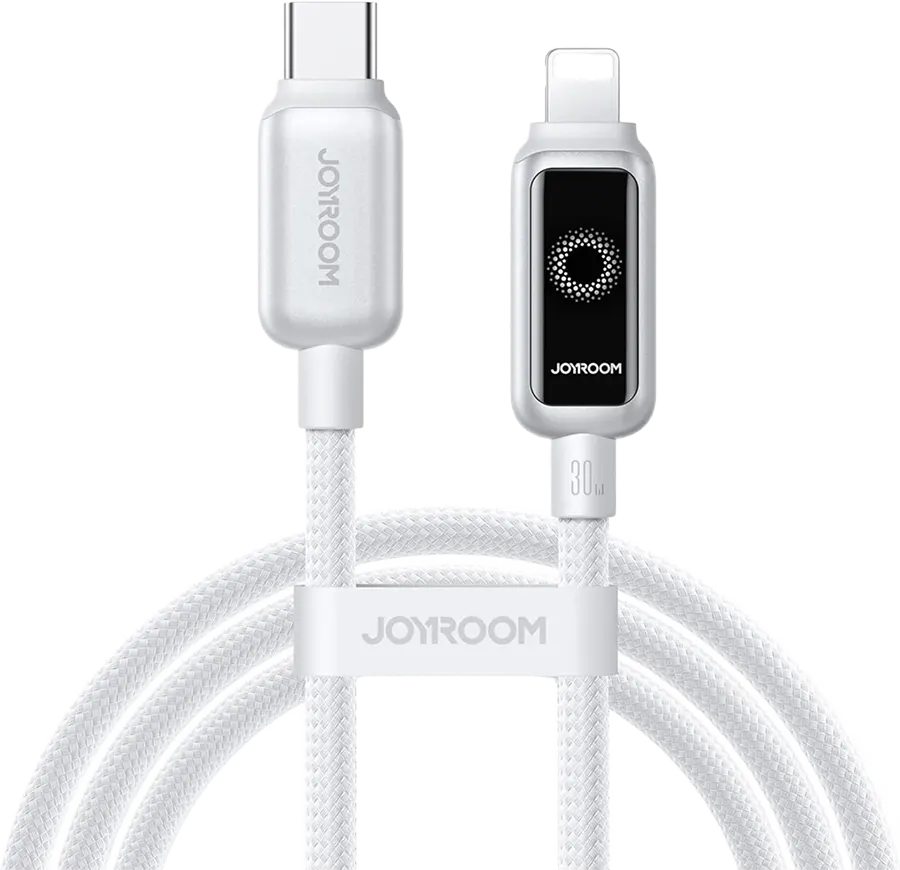 Joyroom Fast Charging and Data Transfer Cable with Auto Shut-Off, 30W, 1.2m, Type-C to Lightning, White, S-A55