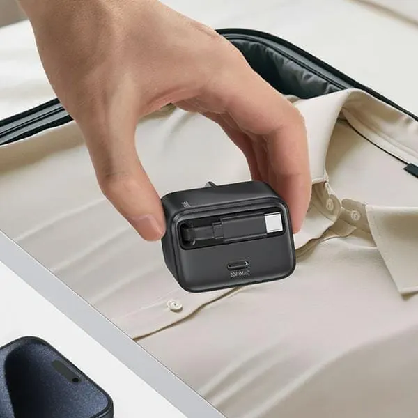 USAMS Fast Charger, 20W, with Retractable Type-C Cable, Black, CC233TC01