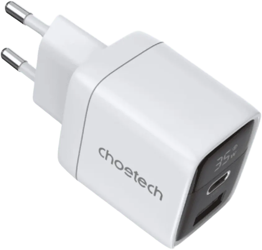 Choetech charger, 35W, 2 charging ports, digital display, white, PD6052-EU-WH