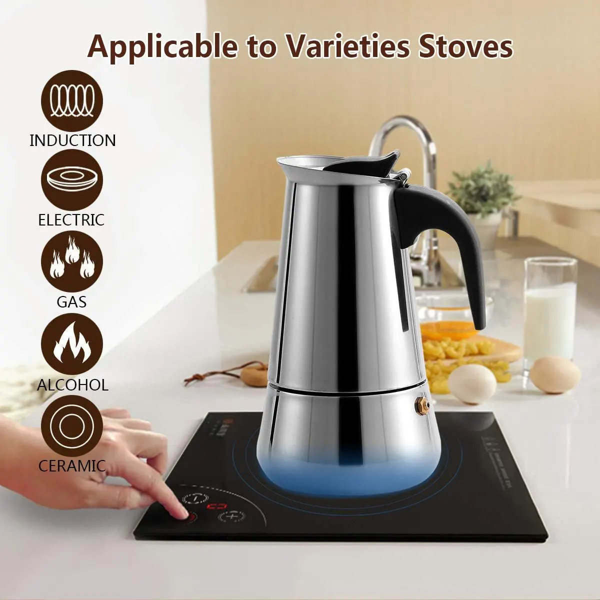 كنكة تحضير قهوه اسبريسو ايطالي ، 2 كوب ، استانلس ، 61-28