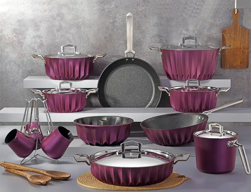 Al -Andalos Kinda Granite Cookware Set, 19 Pieces with Sofa Set, Multi-Coloor