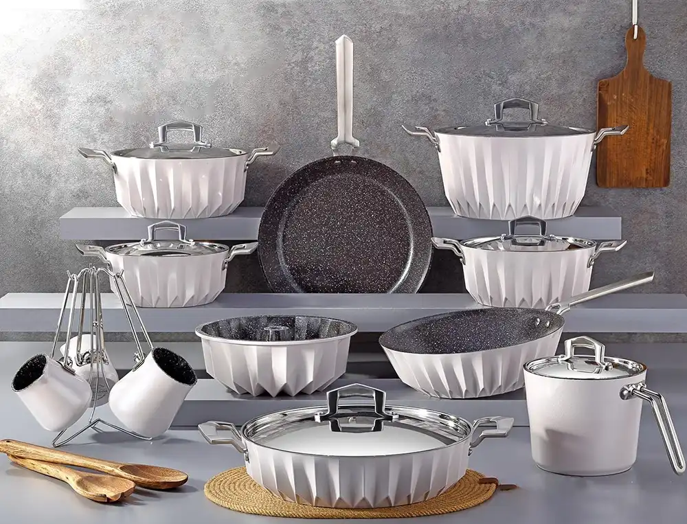 Al -Andalos Kinda Granite Cookware Set, 19 Pieces with Sofa Set, Multi-Coloor