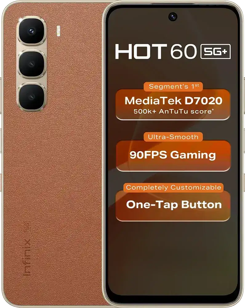 Infinix Hot 60 Dual SIM Mobile, 128GB Internal Memory, 6GB RAM, 5G, Caramel Glow
