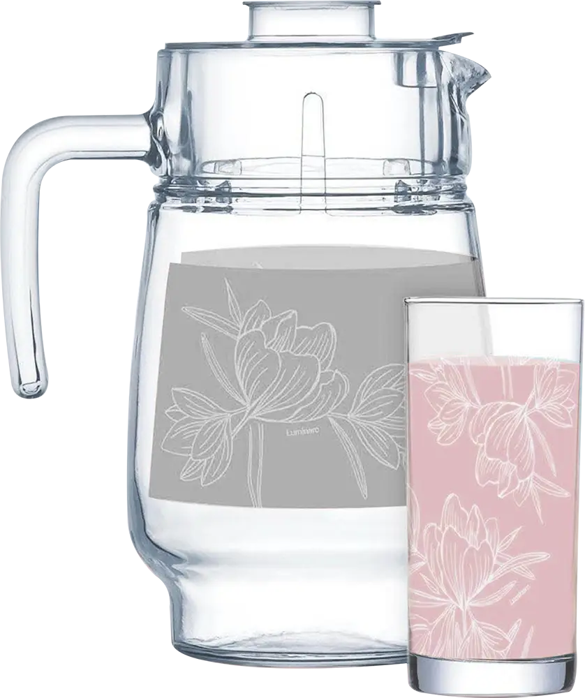 طقم شربات فلير بلوش لومينارك ، مكون من 7 قطع ، دورق + 6 شوب ، بينك