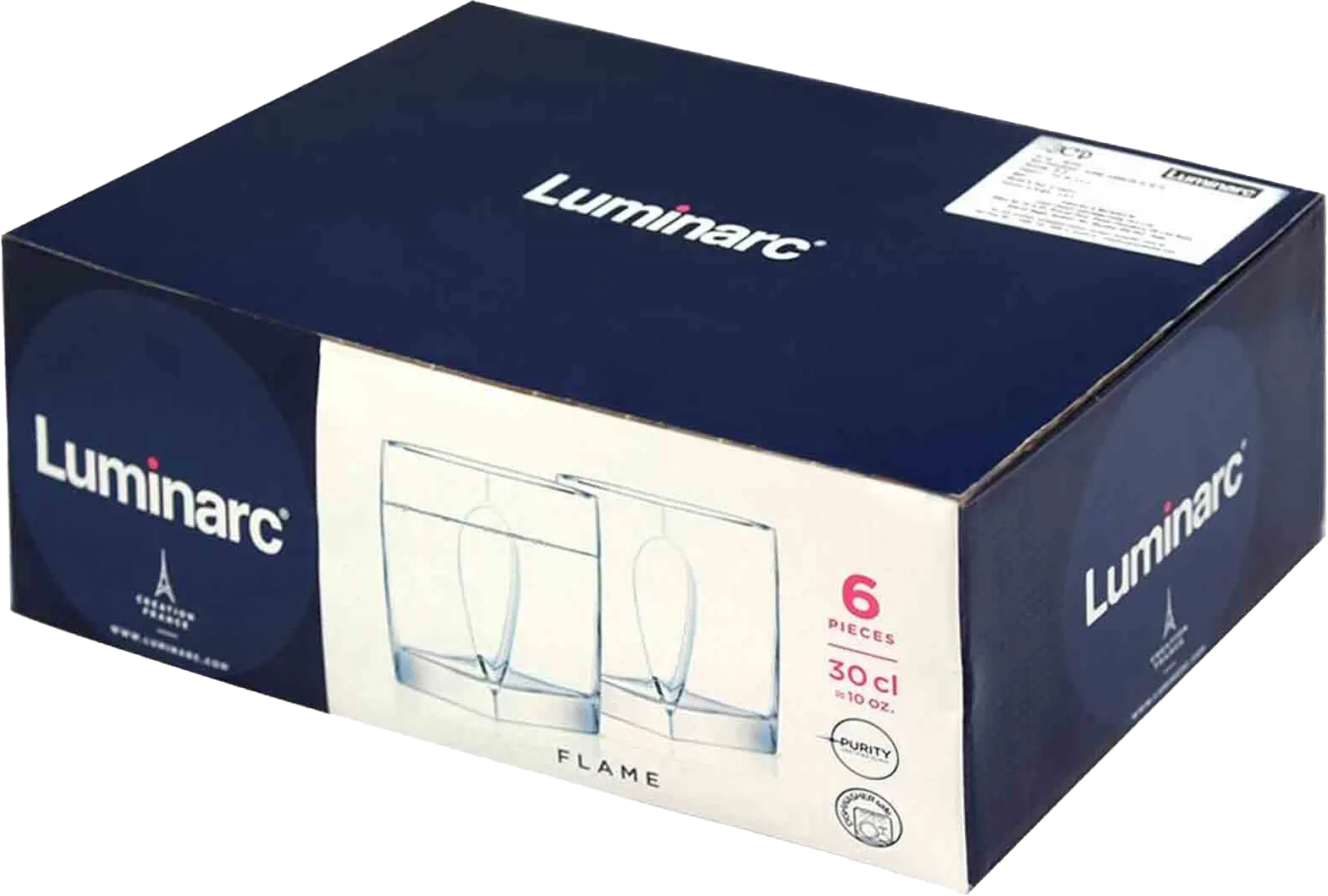 طقم شربات فلام لومينارك ، مكون من 6 شوب ، سعة 300 مللي، شفاف، CL30