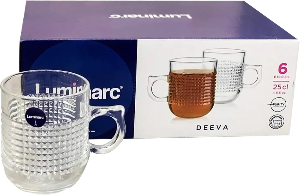 طقم مجات زجاج لومينارك ديفا، 6 قطع، سعة 250 ملي، لون شفاف