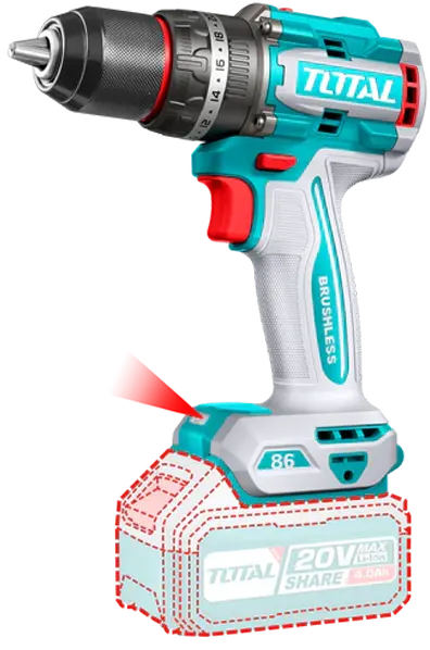 Total Tools 20V 86N Hammer Drill and Hammer Mill, with 2Ah and 4Ah batteries, and Total Charger, TIDLI20868