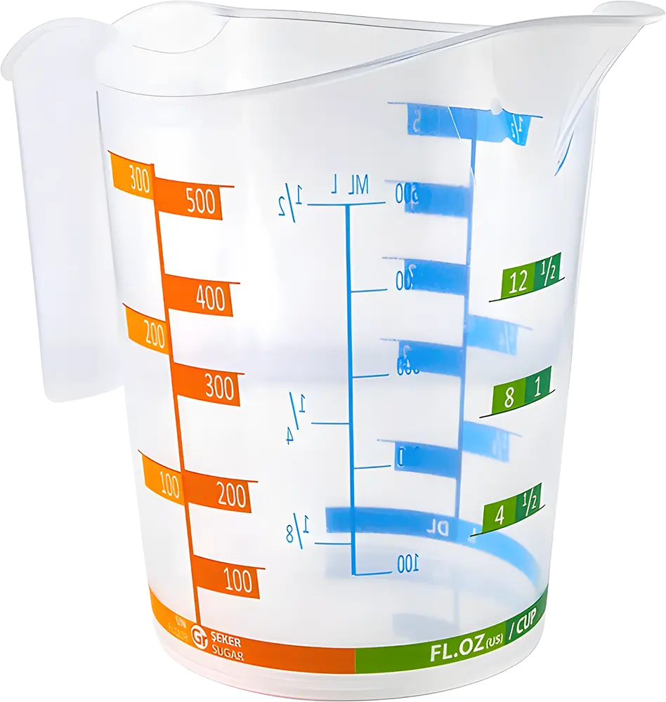 دورق بلاستيك معياري مدرج من تيتيز ،500 مل، شفاف بألوان، AP‑9059