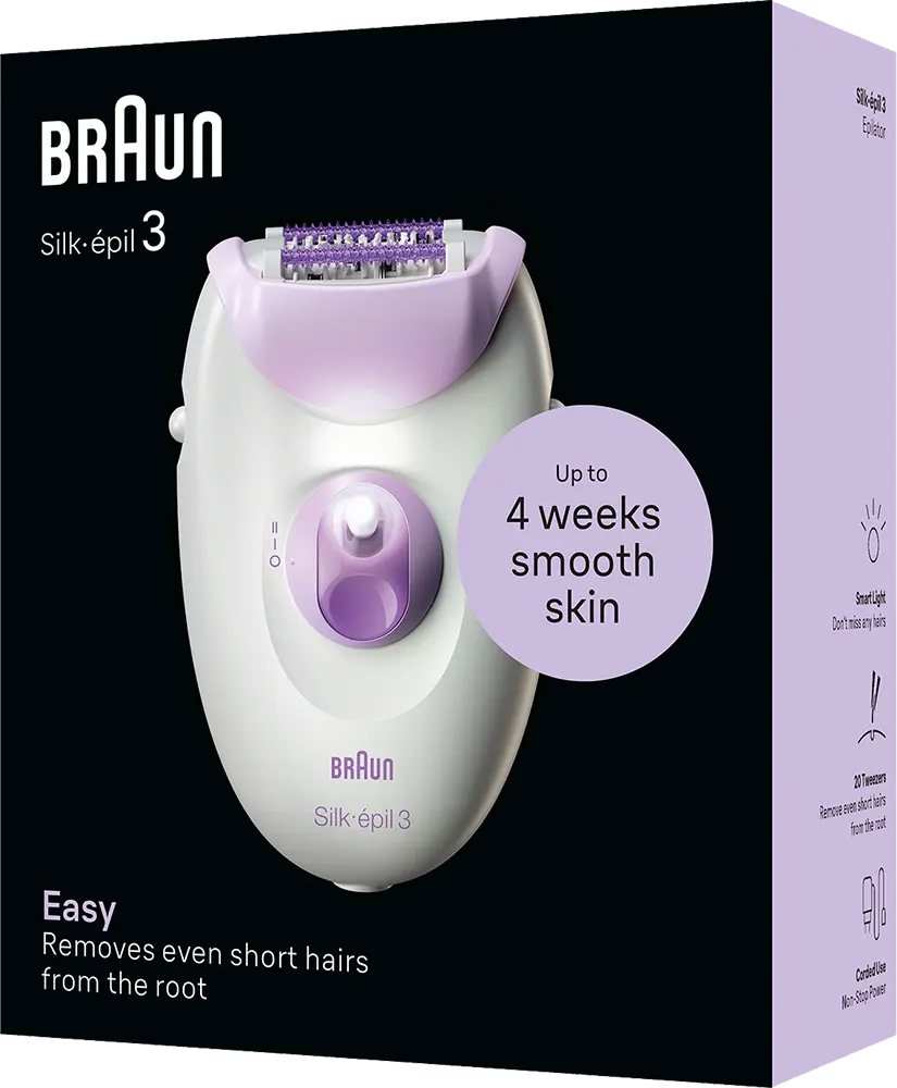 Braun Silk-épil 3 Epilator, Smartlight, 20 MicroGrip Tweezers, White, SE3-000
