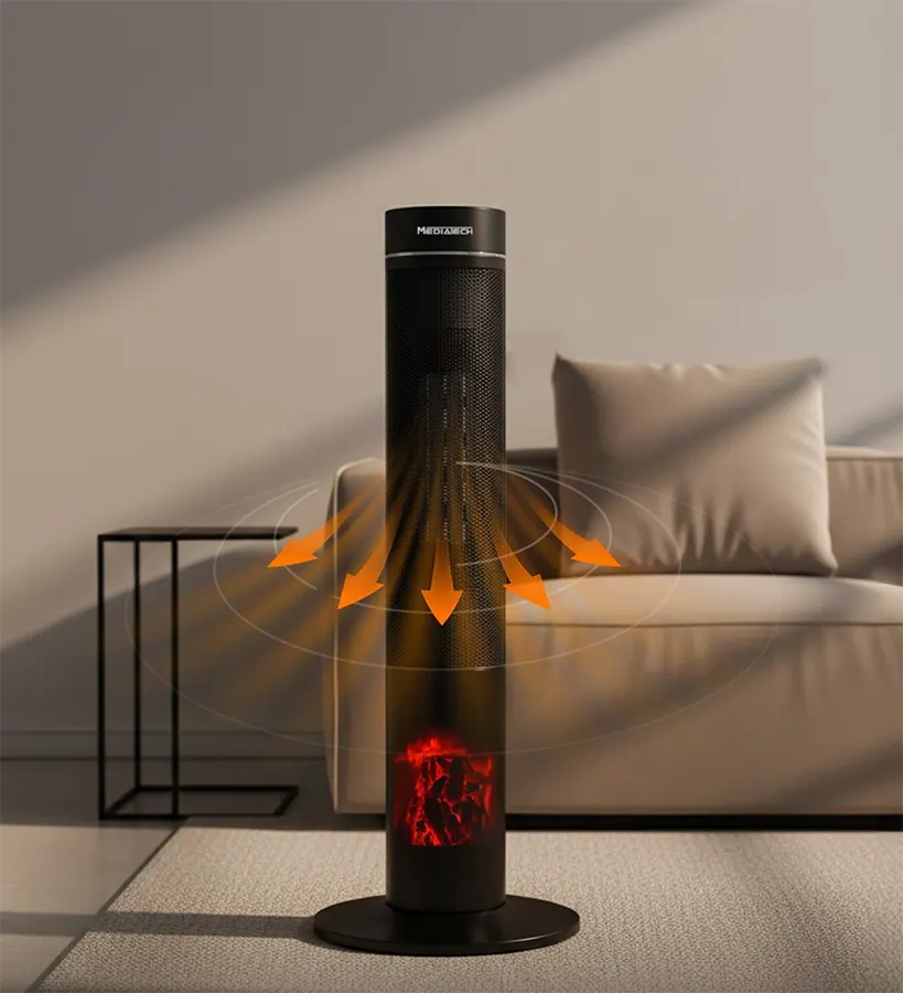 دفايه ميديا تك سيراميك عمودية ، 2000 وات ، اسود ، MT-TCH010