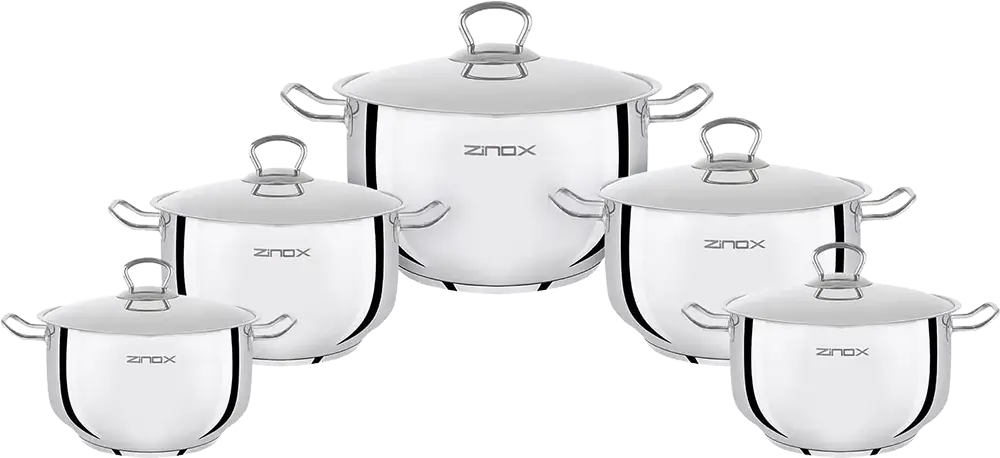 Zinox Smart Cookware Set, Stainless Steel, 10 Pieces, 5 Pots with Lids, Silver Color