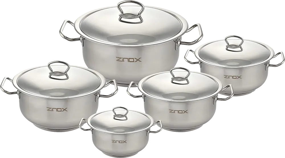 Zinox Smart Cookware Set, Stainless Steel, 10 Pieces, 5 Pots with Lids, Silver Color