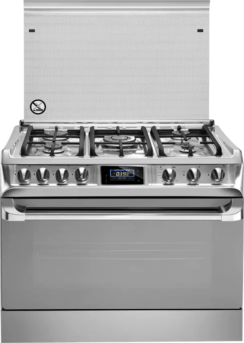 بوتاجاز يونيفرسال شارك سوفت، 5 شعلة، 60x90 سم، حوامل زهر، امان كامل، تايمر تاتش، مروحة فرن، شواية مع موتور، استانلس، 9605K