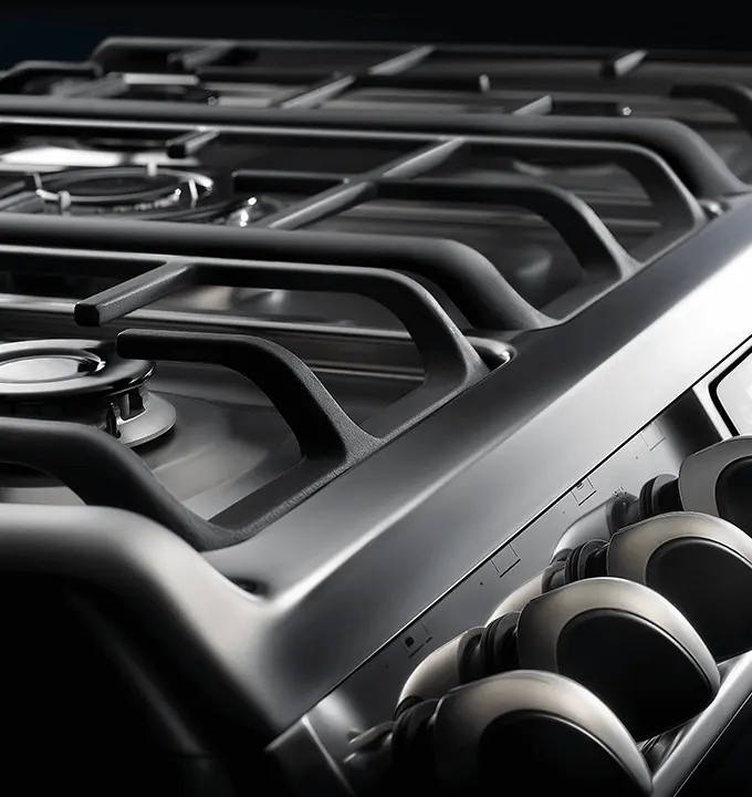 بوتاجاز يونيفرسال شارك سوفت، 5 شعلة، 60x90 سم، حوامل زهر، امان كامل، تايمر تاتش، مروحة فرن، شواية مع موتور، استانلس، 9605K