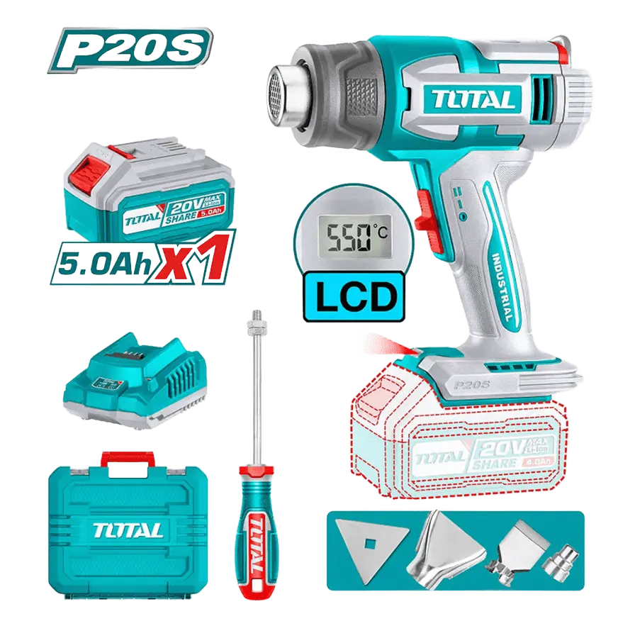 مسدس تسخين توتال تولز ، بطارية 20 فولت ، مع بطارية 5 امبير ، وشاحن ، ديجيتال ، TBLI20035