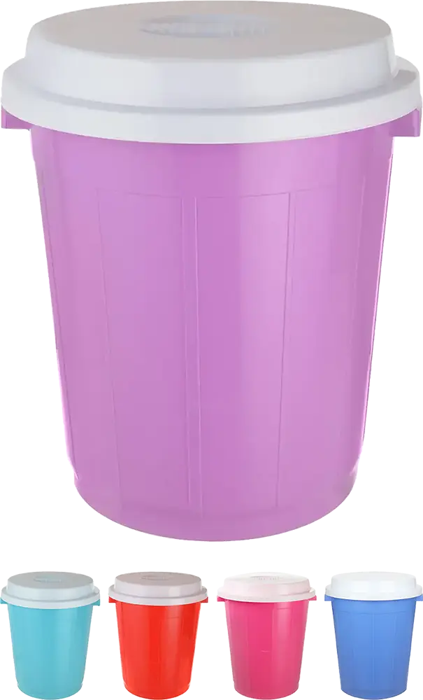 El Watania Plastic Trash Can, 50 Liters, with Lid, Multiple Colors