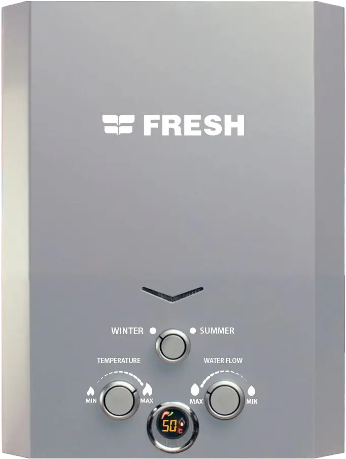 سخان مياه غاز طبيعي فريش، 6 لتر، شاشة ديجيتال، مع ادابتر، فضى، 21712