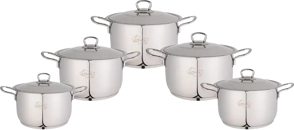 Zinox Classic Cookware Set, Stainless Steel, 10 Pieces, 5 Pots with Lids, Silver Color