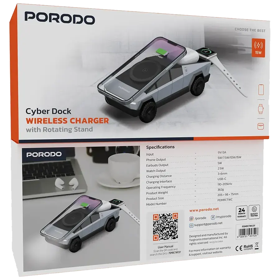 شاحن سايبر دوك اللاسلكي ، 15 وات ، 1X3 ، متعدد المخارج ، T3