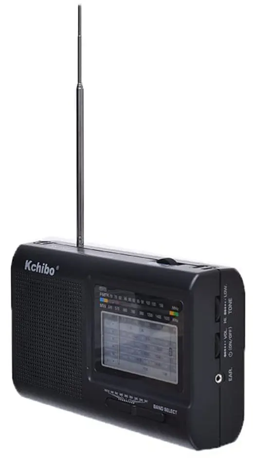 Kchibo radio, FM-AM-SW bands, operates on 2 UM1 batteries, black, KK-2005