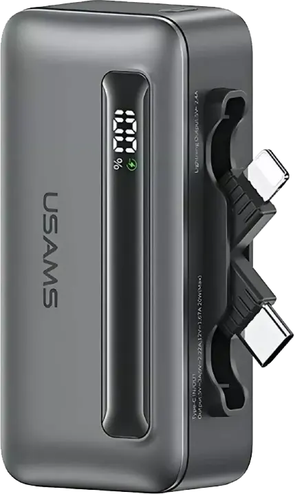 USAMS Power Bank, 4500mAh, 20W, Digital Display, 2 Built-in Ports, Black, 4K5CD23301