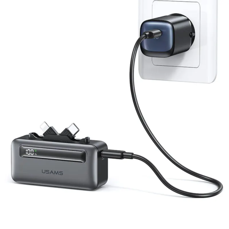 USAMS Power Bank, 4500mAh, 20W, Digital Display, 2 Built-in Ports, Black, 4K5CD23301