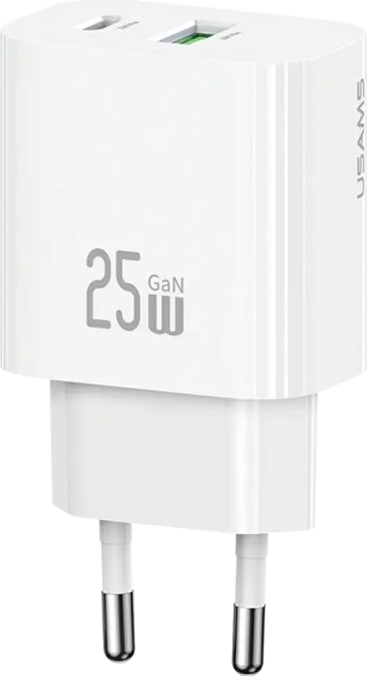 شاحن سريع يوسامز T65، قوة 25 وات، منفذين شحن، أبيض، CC315TC02