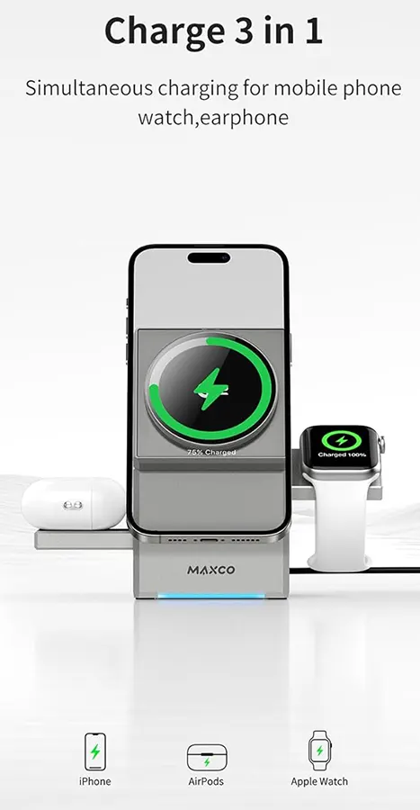 شاحن لاسلكي ماكسيكو المغناطيسي ، 15 وات ، 3X1 ، موديل MW11