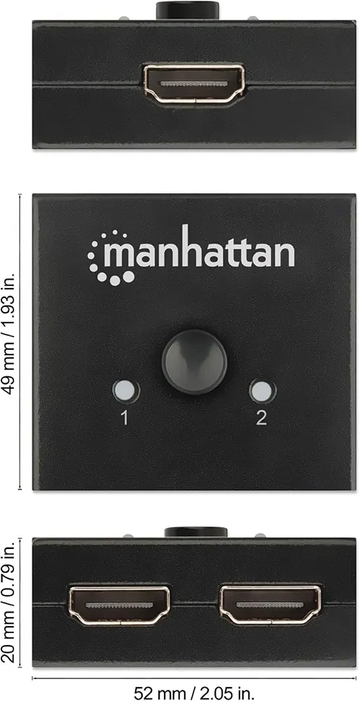 Manhattan 2-Way HDMI Cable Adapter, Supports Two HDMI Ports, 4K Quality, 60Hz Rate, Black, CV669