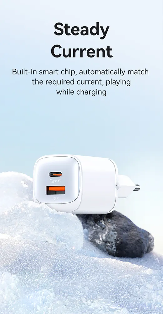 USAMS GAN Fast Charger, 30W Fast Charging, Dual Charging Ports, White, CC254TC02