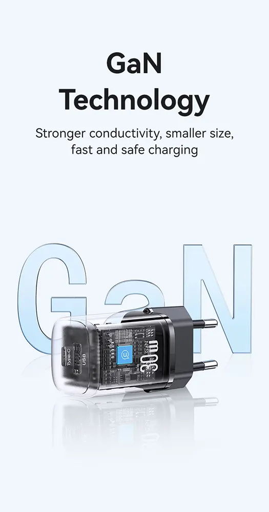 USAMS GAN Fast Charger, 30W Fast Charging, Dual Charging Ports, White, CC254TC02