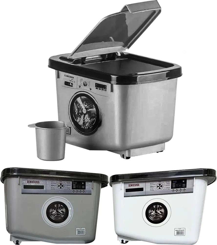 علبة تخزين مسحوق الغسيل بلاستيك الوطنية لينا، سعة 10 كيلو، أبيض-رمادي