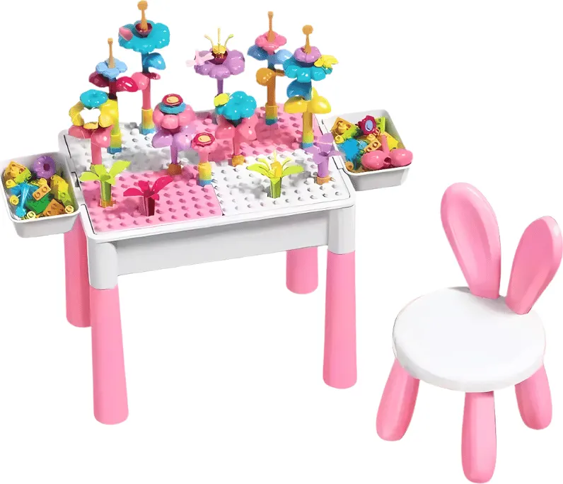 طاولة ألعاب مكعبات ليجو 89 قطعة، مع كرسي،  ألوان متعددة
