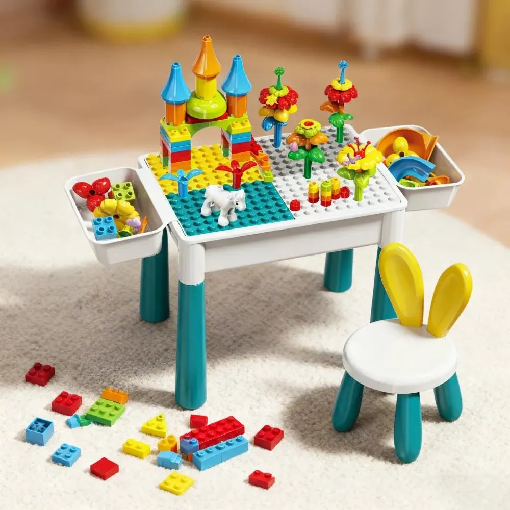 طاولة ألعاب مكعبات ليجو 89 قطعة، مع كرسي،  ألوان متعددة