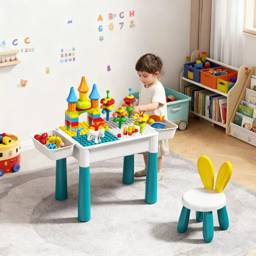 طاولة ألعاب مكعبات ليجو 89 قطعة، مع كرسي،  ألوان متعددة