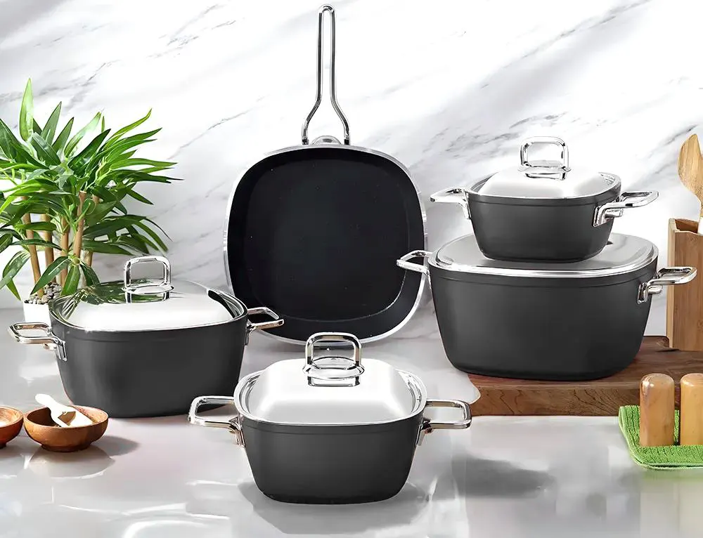 طقم حلل تيفال سراج 14 قطعة، يد استيل، لون اسود