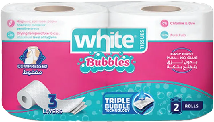 مناديل تواليت وايت بابلز، 2 قطعة، 3 طبقات