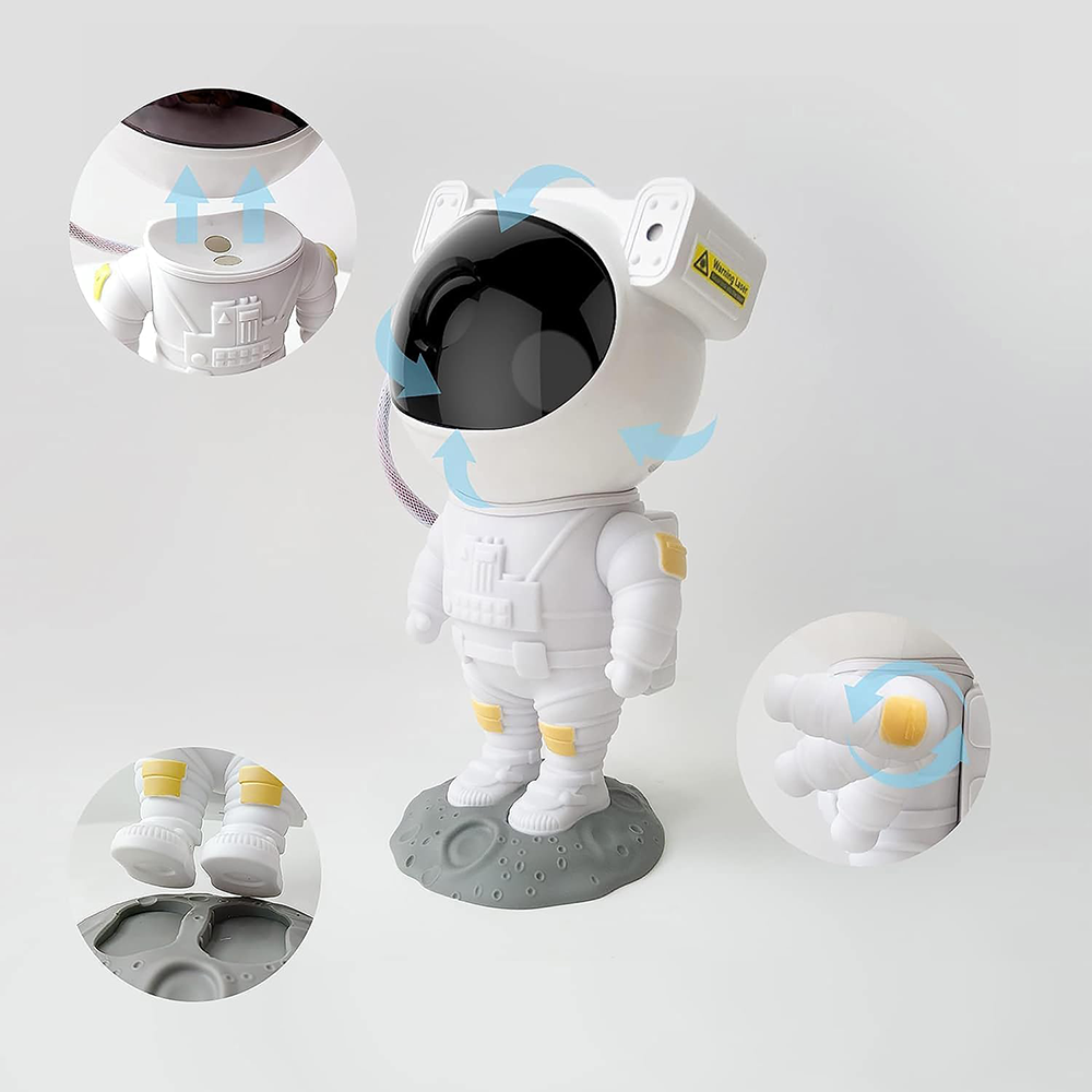 Astronaut Themed Lamp, Star And Galaxy Projector For Children's Room, Remote Control, USB Port, White