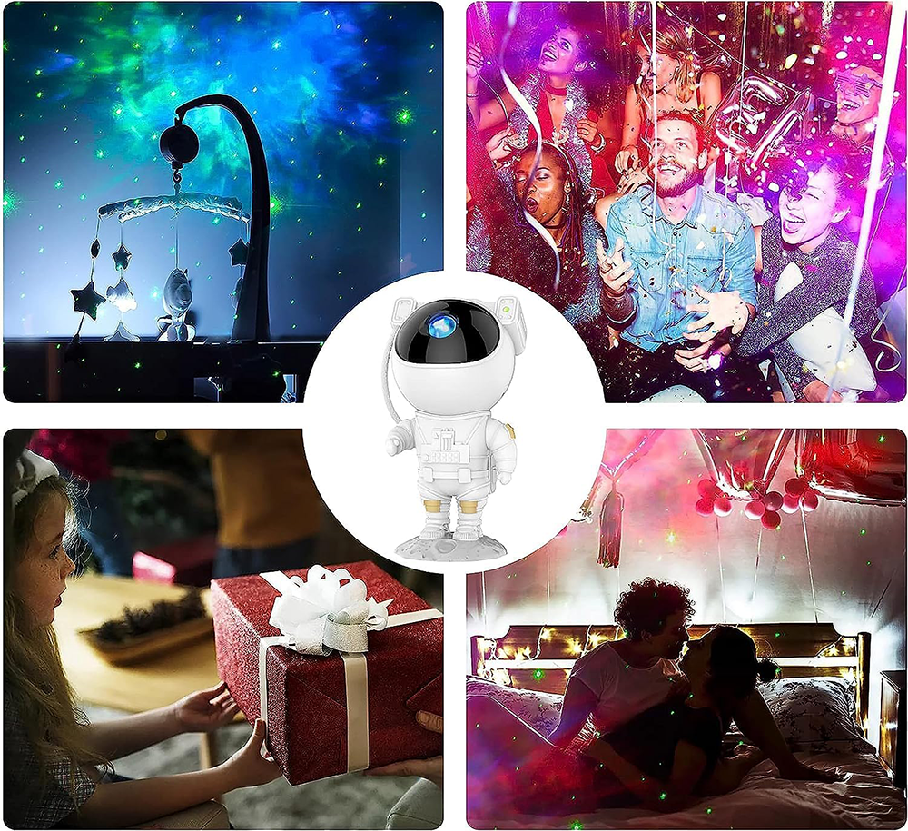 Astronaut Themed Lamp, Star And Galaxy Projector For Children's Room, Remote Control, USB Port, White