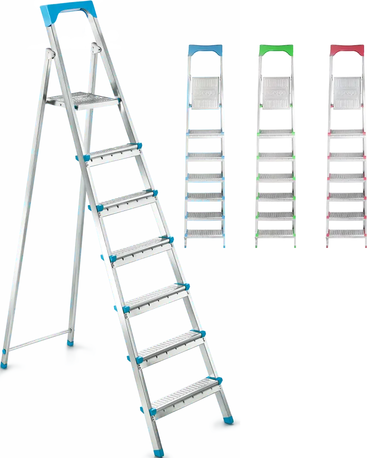 Perilla Stainless Steel Ladder, 7 Steps (6-1), Multicolor