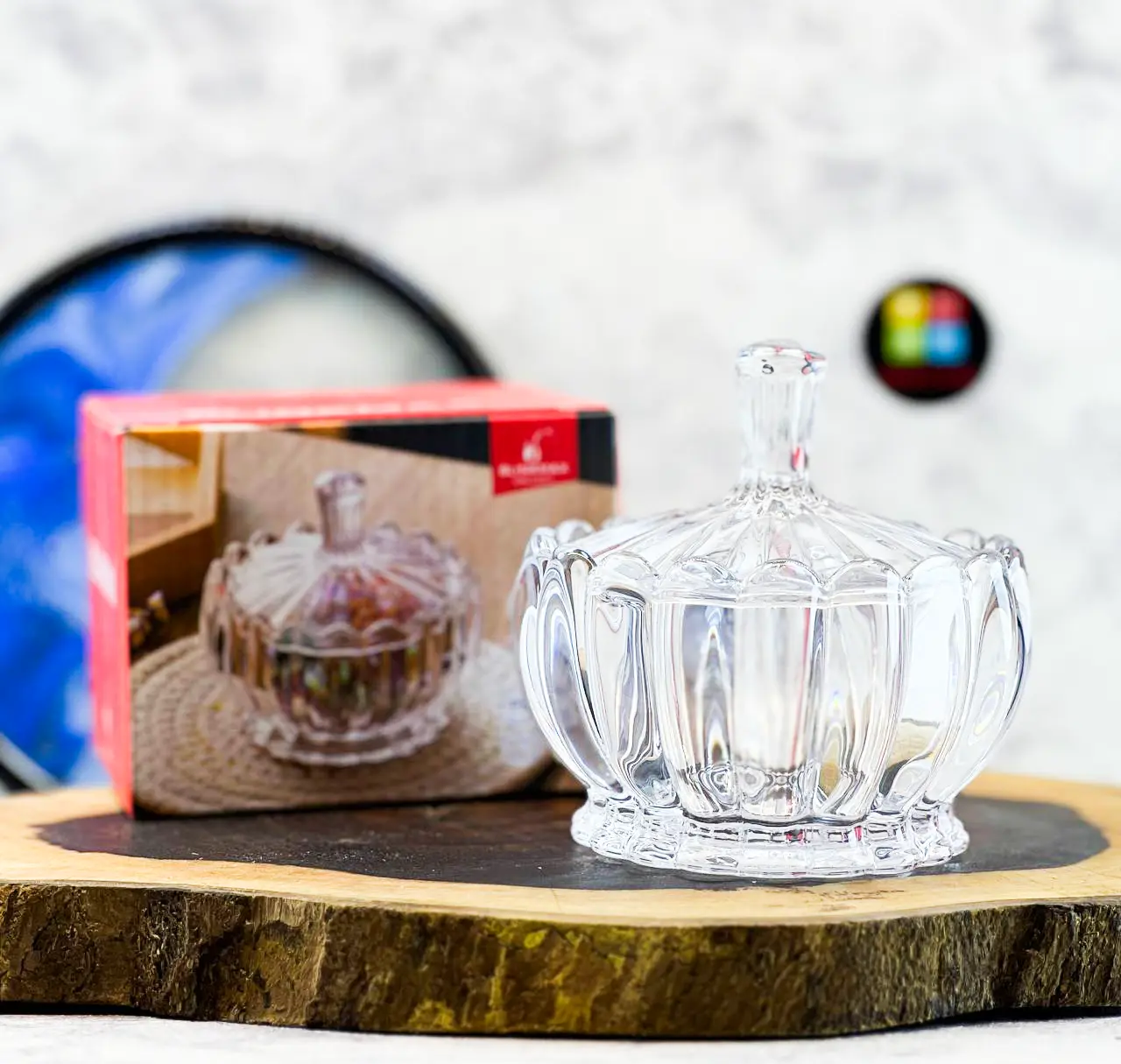 Blinkmax Glass Bonbonniere, Glass Lid, Transparent, KTW269-1